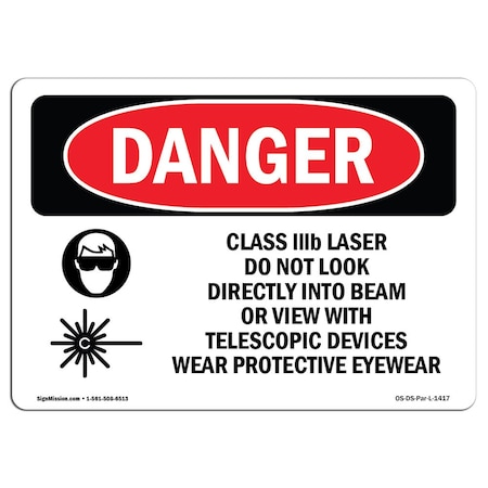 OSHA Danger, Class IIIb Laser Do Not Look Into Beam, 24in X 18in Decal
